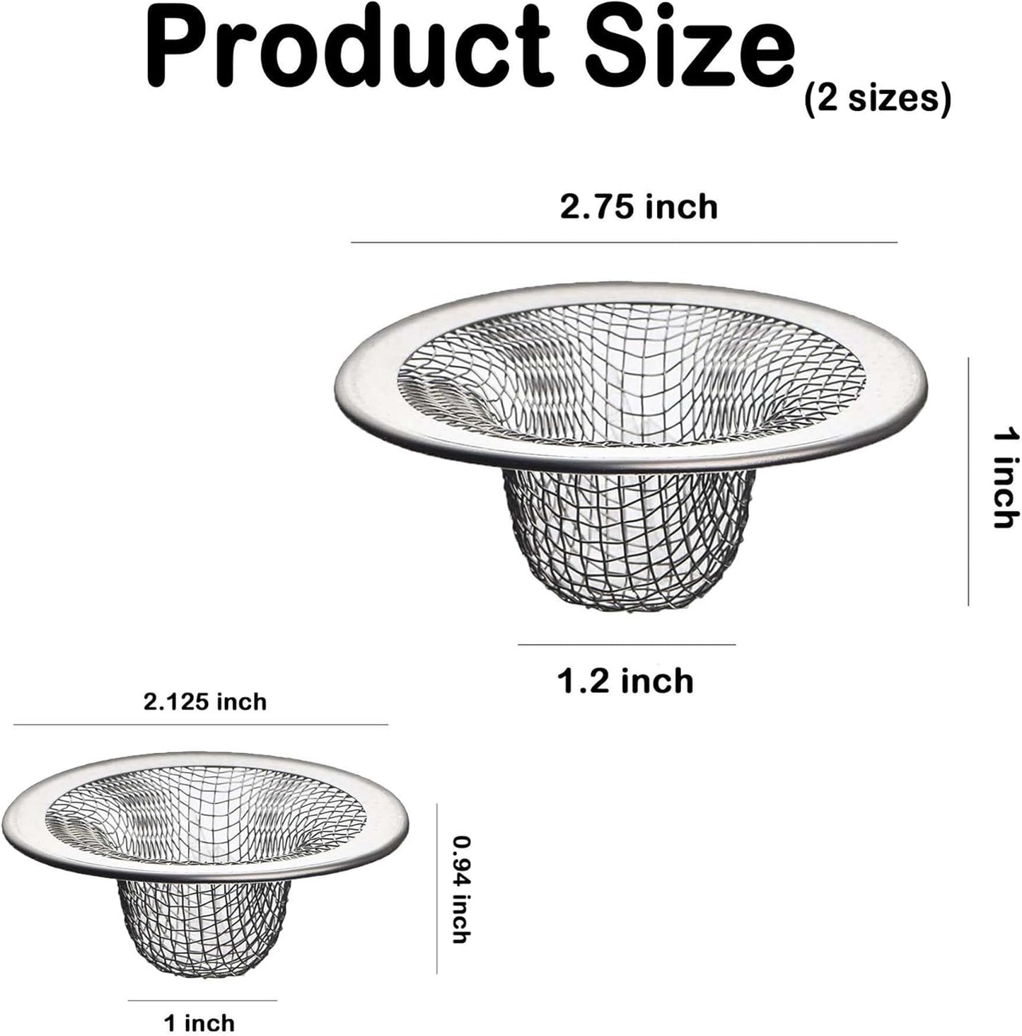 14PCS Drain Mesh Basket, 2.125'' & 2.75" Bathroom Mesh Sink Drain Strainer Screen Cover Small Slop Basket Filter Trap Tub Drain Screen Hair Catcher for Lavatory RV Shower Floor Utility Drain