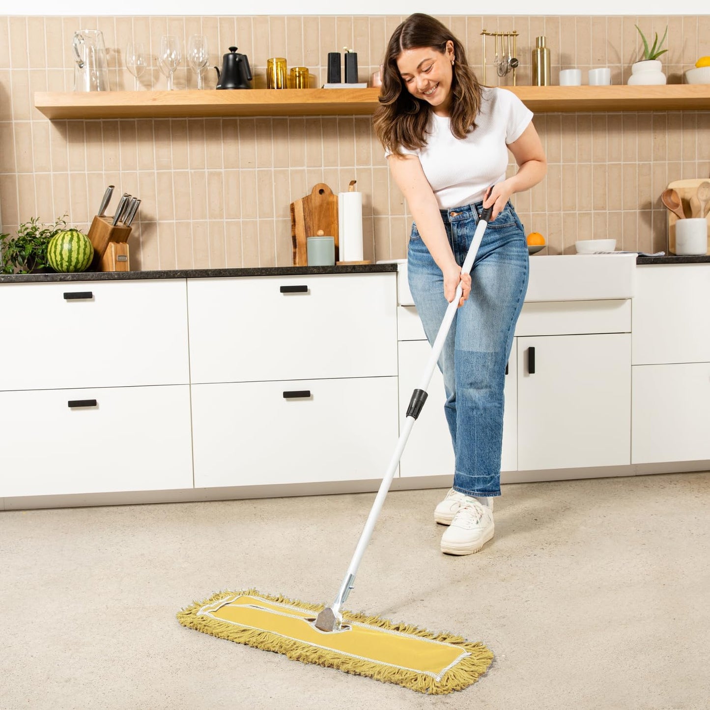 24 Inch Yellow Commercial Dust Mop & Floor Sweeper with Extendable Handle – Mop for Hardwood, Tile, and Concrete Floor Cleaning