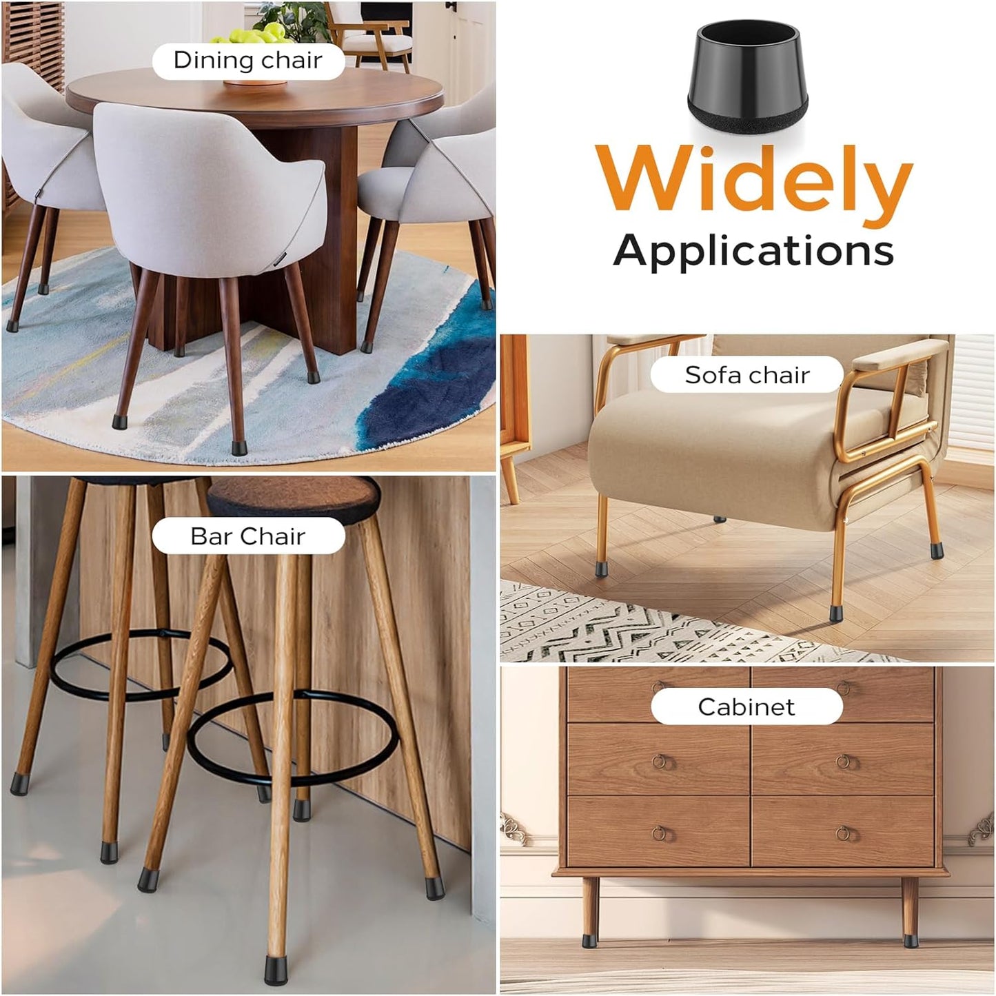 24 PCS Silicone & Felt Chair Leg Floor Protectors for Hardwood Floors - Furniture Pads, Chair Leg Covers/Cups - No Noise & Scratch-Proof - Round M (Fits 1"-1 3/16" / 24-30mm), Black