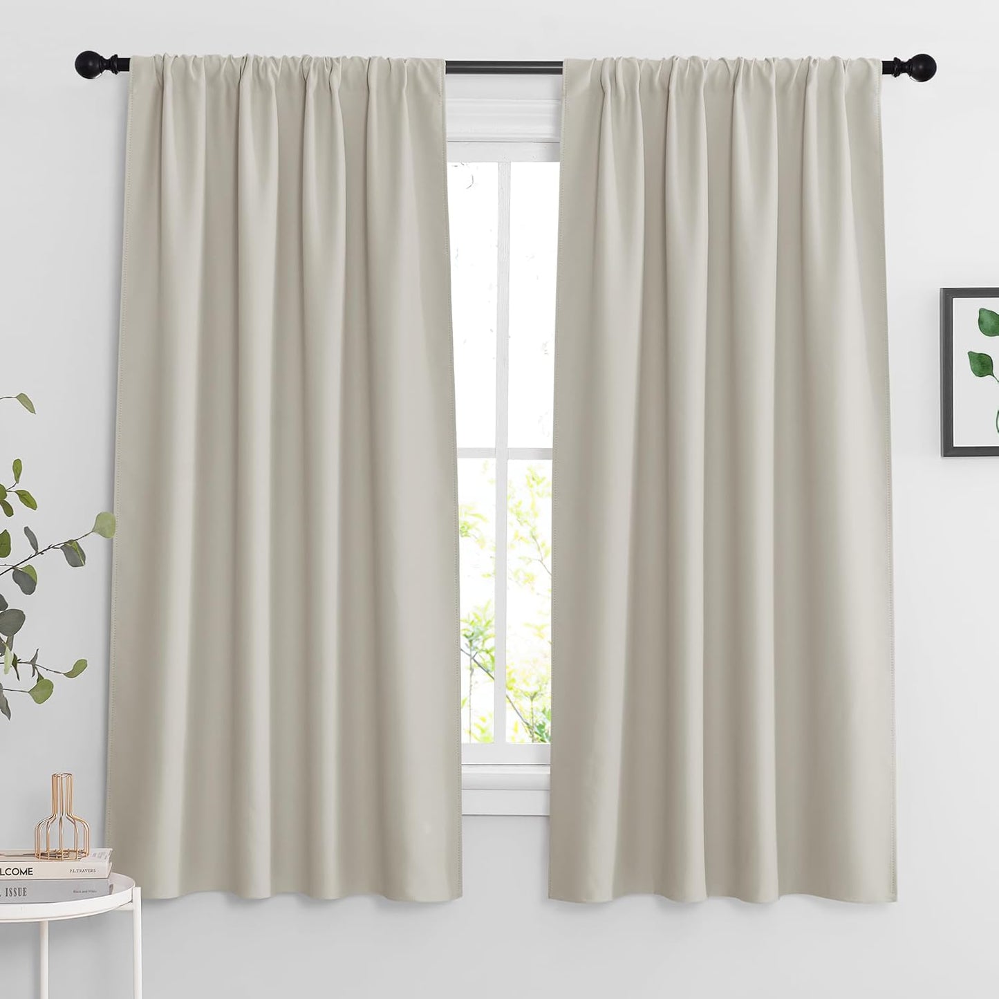 RYB HOME Blackout Curtains for Bedroom, Window Shades Thermal Insulating Privacy Drapes for Living Room Classroom Kitchen Bathroom Dining, Wide 42 x Long 63 inch, Natural 2 Panels