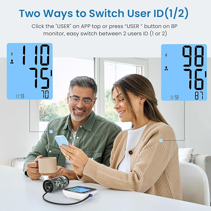 RENPHO Smart Blood Pressure Monitor for Home Use, Bluetooth BP Machine with Wide Range Cuff for Large Size Adult Arms, Muti-Users, Data Storage, Family Supplies