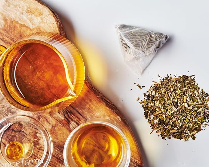 Grace Farms REVIVE Wellness Organic Tea Blend (100 Enveloped Pyramid Sachets w/ String & Tag) | Yerba Mate, Green Tea, & Adaptogens | Natural Energy Coffee Replacement | Fairtrade & Kosher | Gives Back 100% of Profits