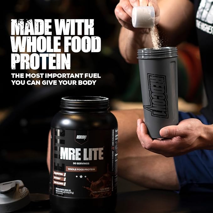 REDCON1 MRE Lite Whole Food Protein Powder, Peanut Butter Cookie - Low Carb & Whey Free Meal Replacement with Animal Protein Blends - Easy to Digest Supplement Made with MCT Oils (30 Servings)