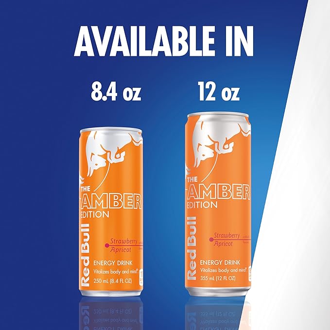 Red Bull Amber Edition Energy Drink, Strawberry Apricot, 114mg Caffeine, 12 fl oz, Pack of 4 Cans