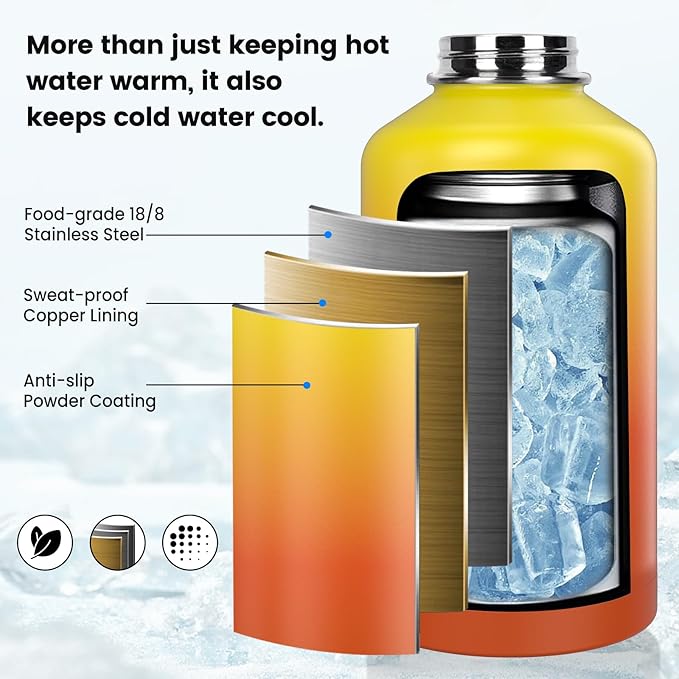 Insulated Water Bottle 87 oz, Triple Wall Vacuum Stainless Steel(Cold for 48 Hrs),Leak Proof & BPA-Free,One Gallon Water Bottle with Reflective Paracord & Flip Straw for Sports & Travel, Sunset