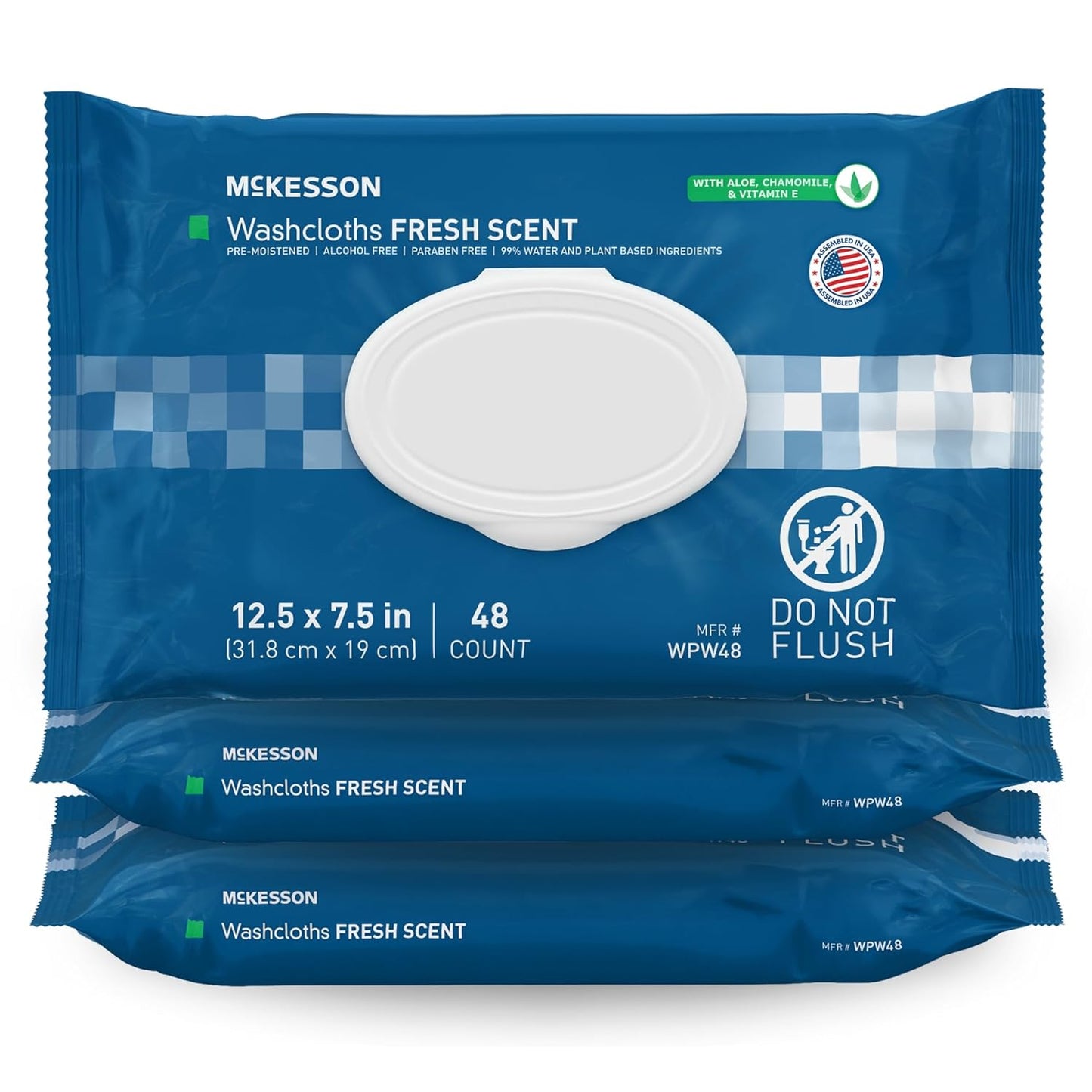 McKesson Washcloth Wipes for Adults, Scented (3 Pack, 144 Washcloths) Disposable Wash Cloths for Body - No-Rinse Formula with Snap Lid - Good for Incontinence and Elderly - 48 Wipes Per Pack