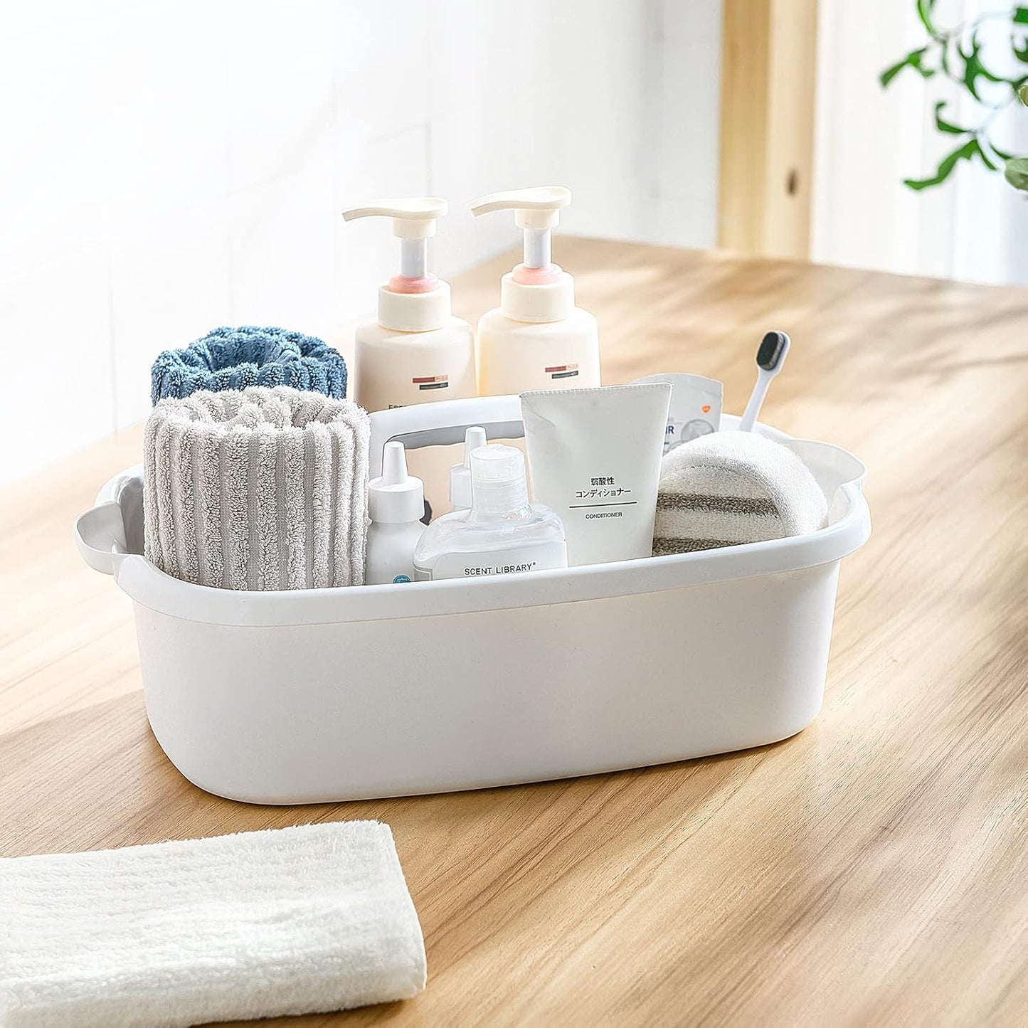 2 Pack Multi-Purpose Plastic Cleaning Caddy with Handle, Shower Caddy Organizer/Storage Basket/Totes Portable for Bathroom Supplies, Cleaning Products, Under Sink Tool. (blue+white)