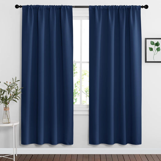 RYB HOME Curtains for Bedroom 72 inches Long, Blackout Thermal Insulating Window Treatment Drapes for Living Room Bathroom Basement Laundry Classroom, W 34 x L 72, Navy Blue, 2 Panels