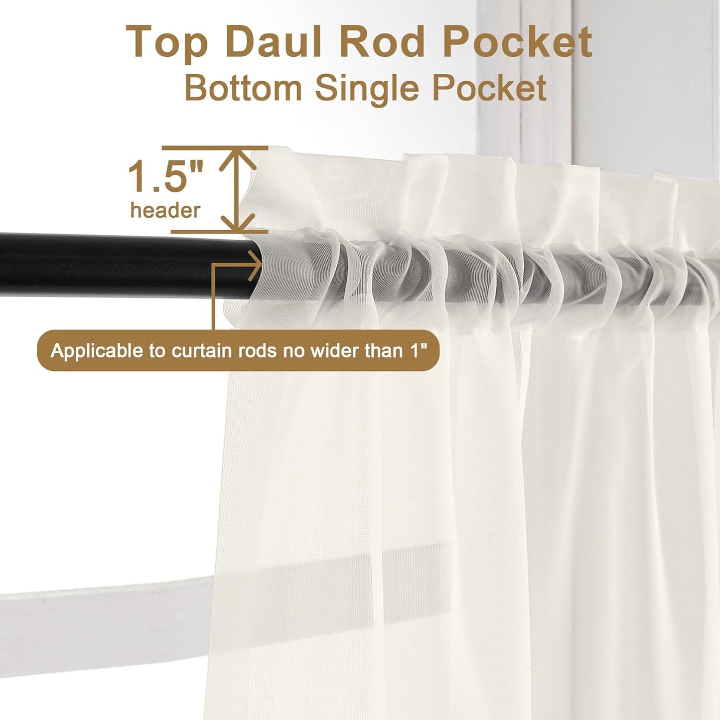 Chyhomenyc Sheer Curtains 120 Inch Extra Long, 2 Pieces, Rod Pocket Top Soft Voile Texture Window Draperies Lightweight & Airy Panels for Living Room/Bedroom, Each 42W x 120L inches, Ivory