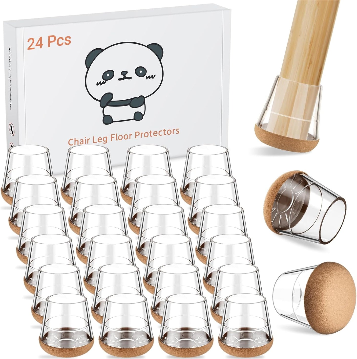 Meldel 24 PCS Silicone Chair Leg Floor Protectors Extra Small(0.6"-0.8") Rubber Felt Furniture Pads Chair Legs Caps/Covers for Hardwood Floors, Tile from Scratches & Reduce Noise - Round, Clear