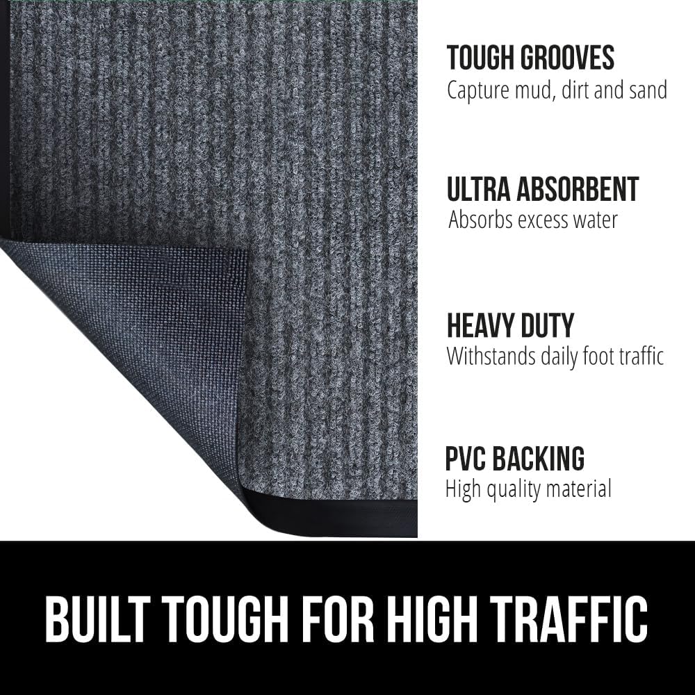 GORILLA GRIP Traffic Guard Door Mat, Heavy Duty Welcome Mats, Commercial Office Space Doormat, Waterproof, Fade Resistant, Strong Rubber Backing, Low Profile, Shoe and Boot Scraper, 29x17, Gray