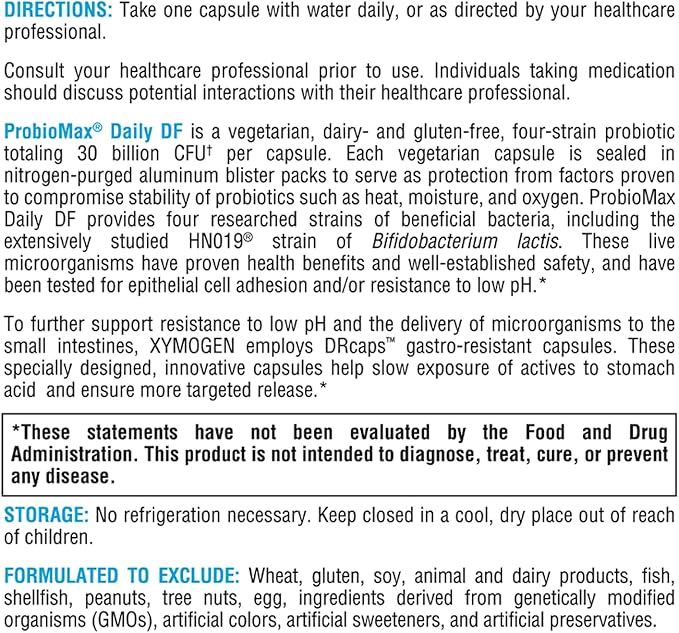 XYMOGEN ProbioMax Daily 30B - Vegetarian, Dairy & Gluten Free Probiotics for Digestive Health - Women's & Men's Probiotic Nutritional Supplements - Formerly ProbioMax Daily DF (60 Capsules)