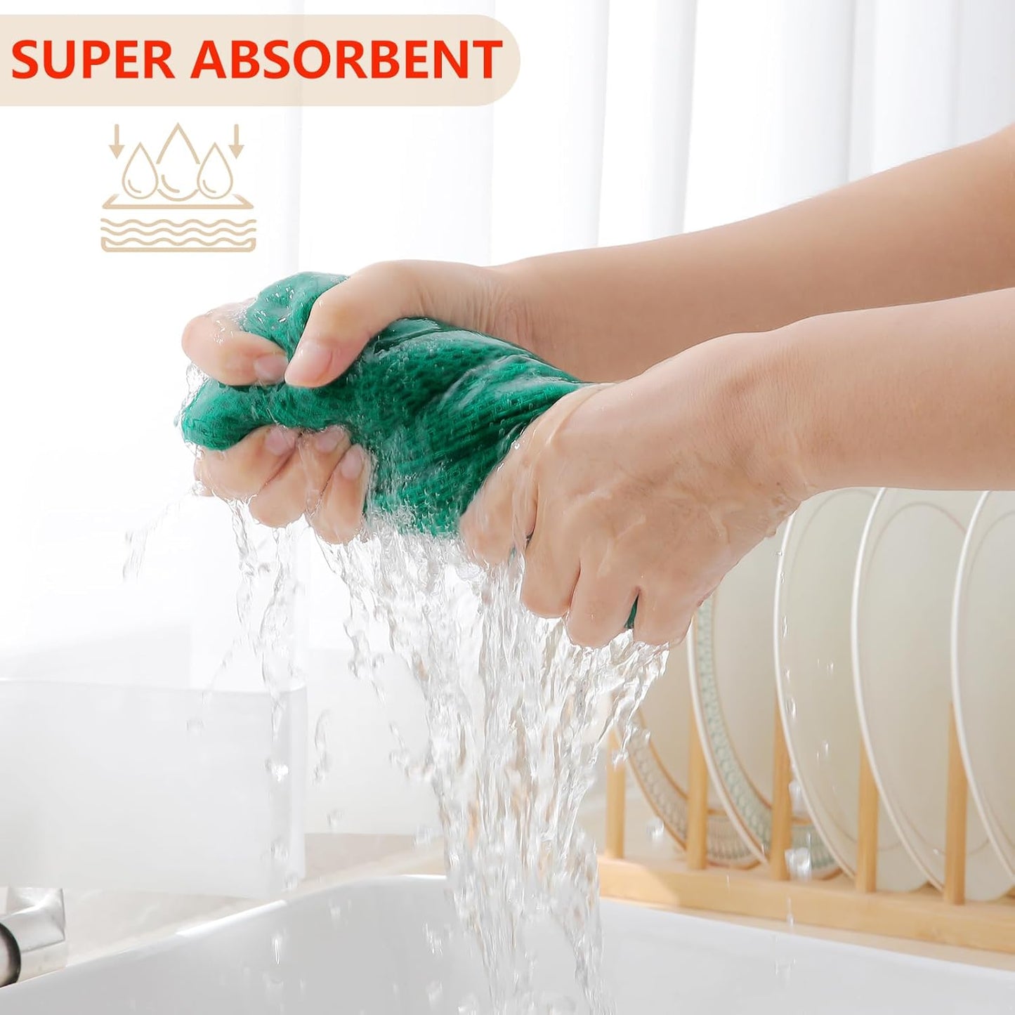 Homaxy 100% Cotton Waffle Weave Kitchen Dish Cloths, Ultra Soft Absorbent Quick Drying Dish Towels, 12 x 12 Inches, 8-Pack, Dark Green