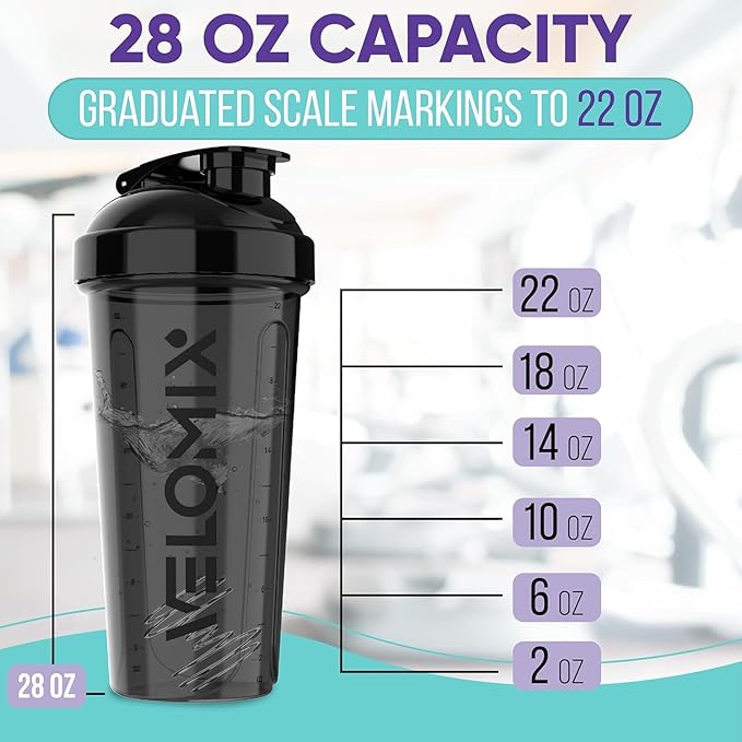 '-2 Pack- 28 oz Protein Shaker Bottles for Protein Mixes - 2x Wire Whisk | Leak Proof Shaker Cups for Protein Shakes | Protein Shaker Bottle Pack (Black/Turquoise)
