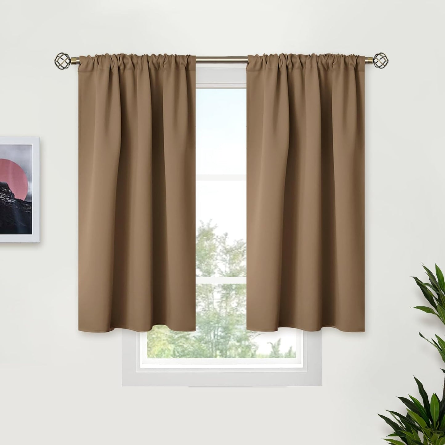 BGment Taupe Blackout Curtains 45 Inches Length for Short Kitchen Window - Small Thermal Insulated Drapes with Rod Pocket Privacy for Cafe Bathroom, 34 x 45 Inch, 2 Panels