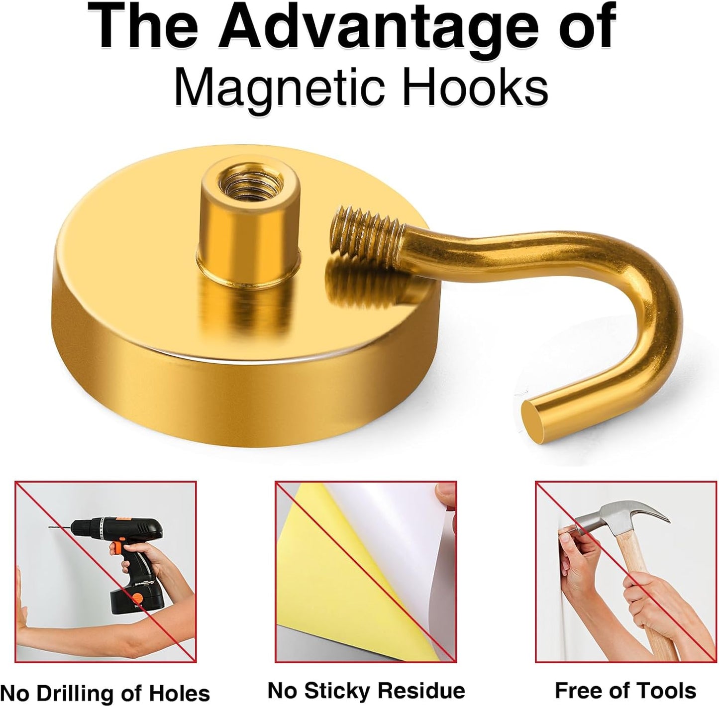 MIKEDE Magnetic Hooks,150LB Heavy Duty Magnets with Hook, Super Strong Magnets Neodymium Extra Cruise Strength for Hanging(Yellow, 10 Pack)