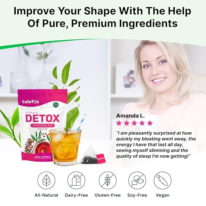 Detox Tea - Herbal Blend with Dandelion, Ginseng, and Ginger - Supports A Healthy Weight, Digestive Health - Vegan, All Natural, Laxative-Free - Peach Flavor (3 Pack x 28 Servings)