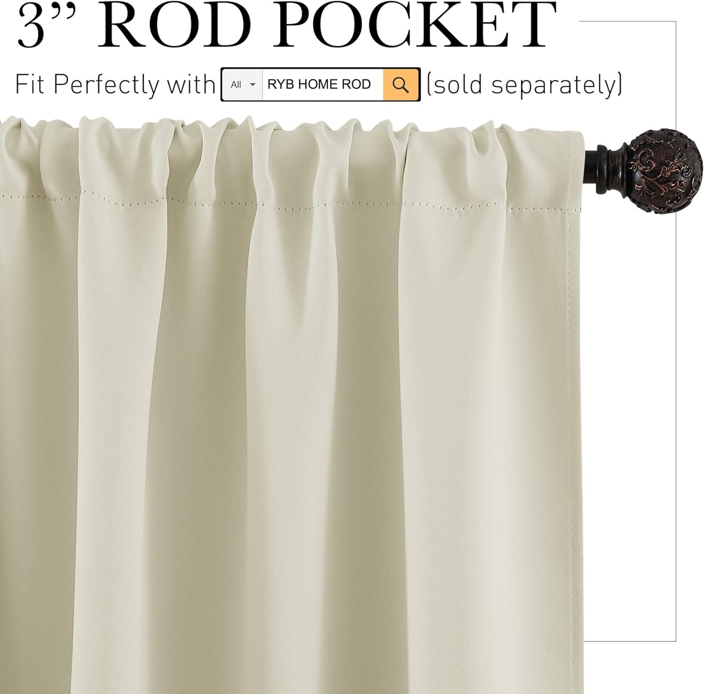 RYB HOME Bathroom Window Curtains - Blackout Curtains Small Window Short Drapes for Kitchen Bedroom Living Room Kids Nursery Room RV, W 29 x L 24 inch per Panel, Beige, 2 Pcs