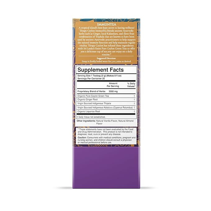 Térapy Ceylon ImmunTea Ayurvedic Tea | All Natural Herbal Ingredients | 20 Count Individually Wrapped Tea bags | Helps boost your immunity naturally