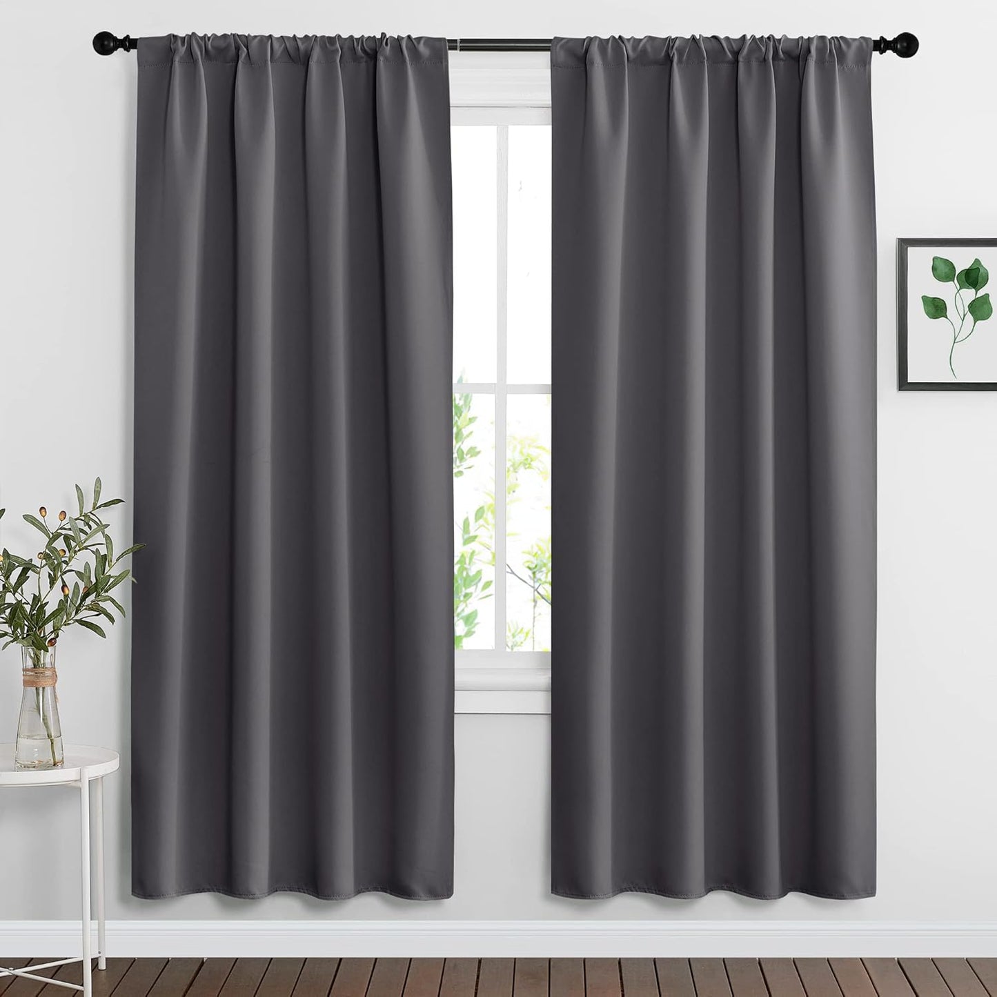 RYB HOME Curtains for Bedroom 72 inches Long, Blackout Thermal Insulating Window Treatment Drapes for Living Room Bathroom Basement Laundry Classroom, W 34 x L 72, Grey, 2 Panels