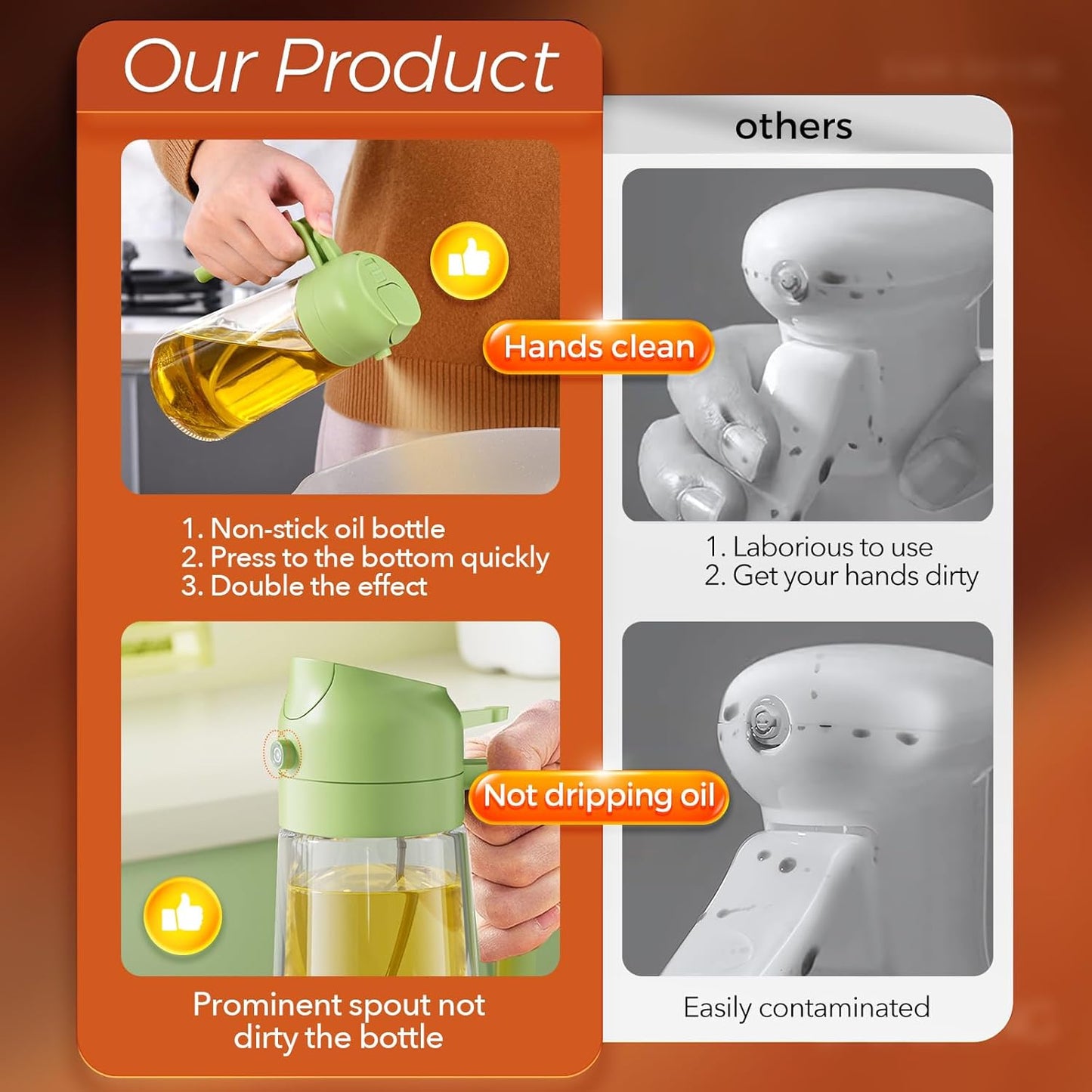 YARRAMATE 2Pcs 16oz/470ml 2 in 1 Oil Sprayer for Cooking with Stickers, Food-grade Glass Oil Spray Bottle, Oil Dispenser and Oil Sprayer for Kitchen, Salad, Frying, BBQ (White & Green)