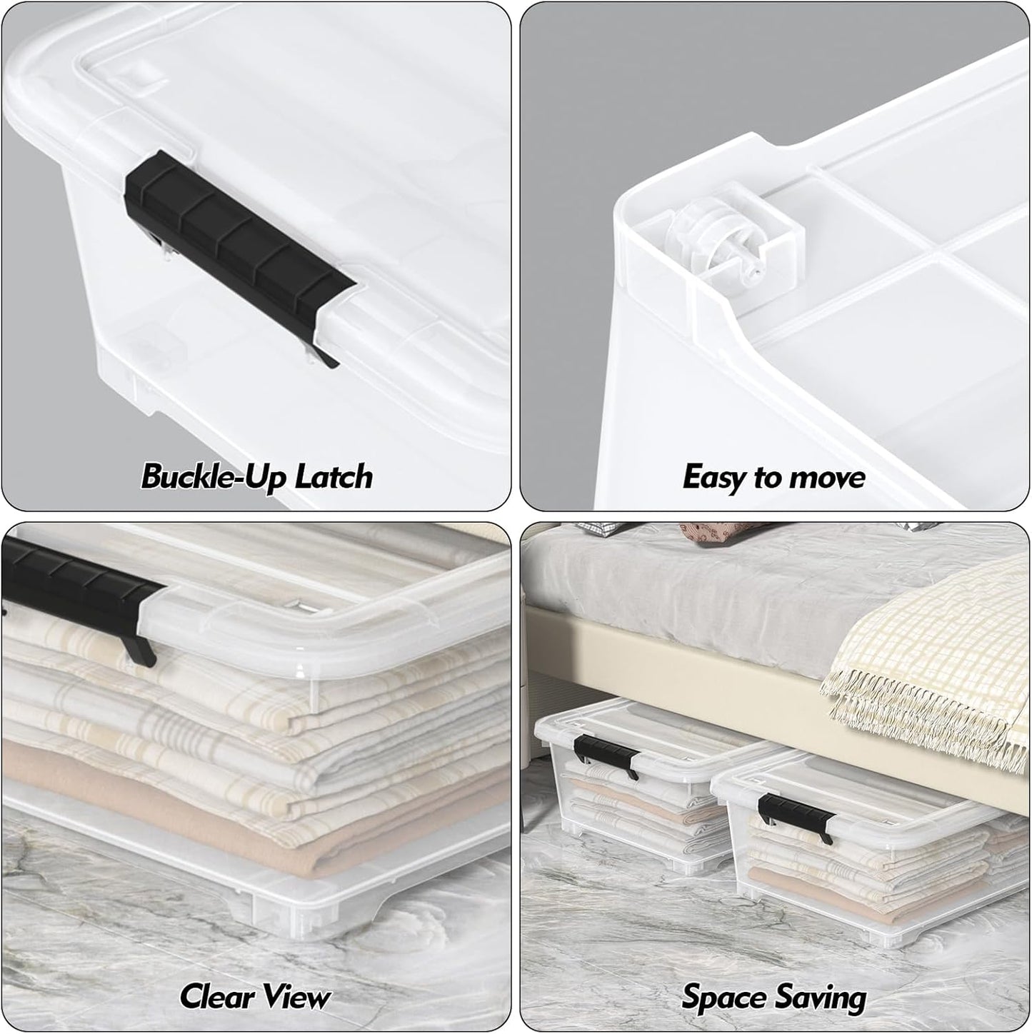 20L Under Bed Storage Containers, Closet Organizers and Storage Bins, Under Bed Storage Box with Wheels, Set of 4