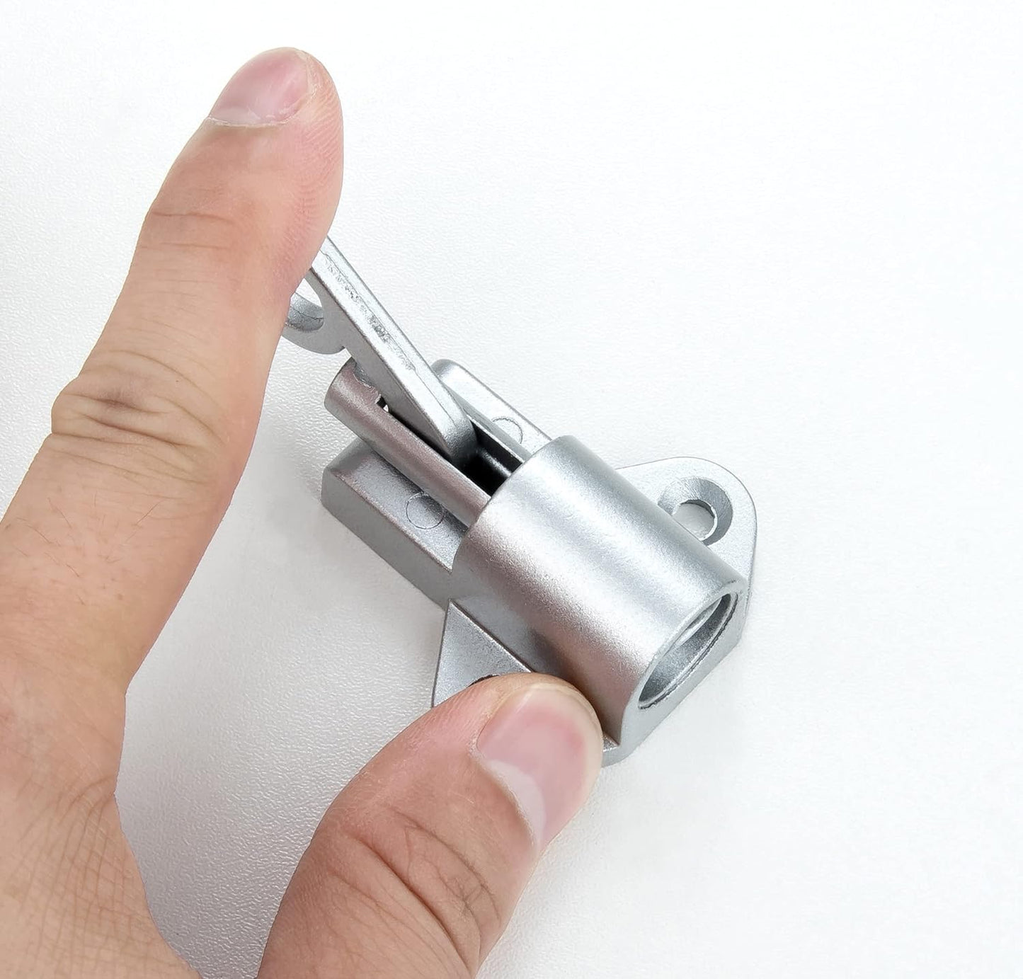 2 Packs Self-Closing Latches，Silver Gray Spring Door Lock，Resilient Bolt Latch Aluminum Alloy Safety Automatic Spring Barrel Slide Door Lock with Screws,Used for Gate,Window and Cabinet etc