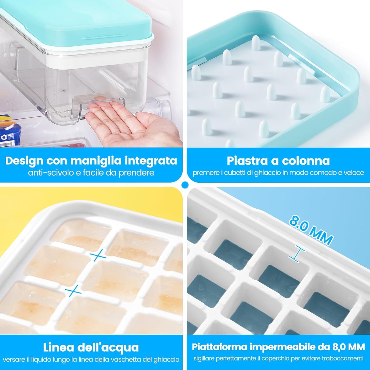 Ice Cube Tray with Lid and Bin, 32 pcs Ice Cubes Molds, Ice Trays for Freezer, Ice Cube Tray Mold, with 1 tray, Ice Freezer Container, Spill-Resistant Removable Lid & Ice Scoop, for Whiskey,Cocktail