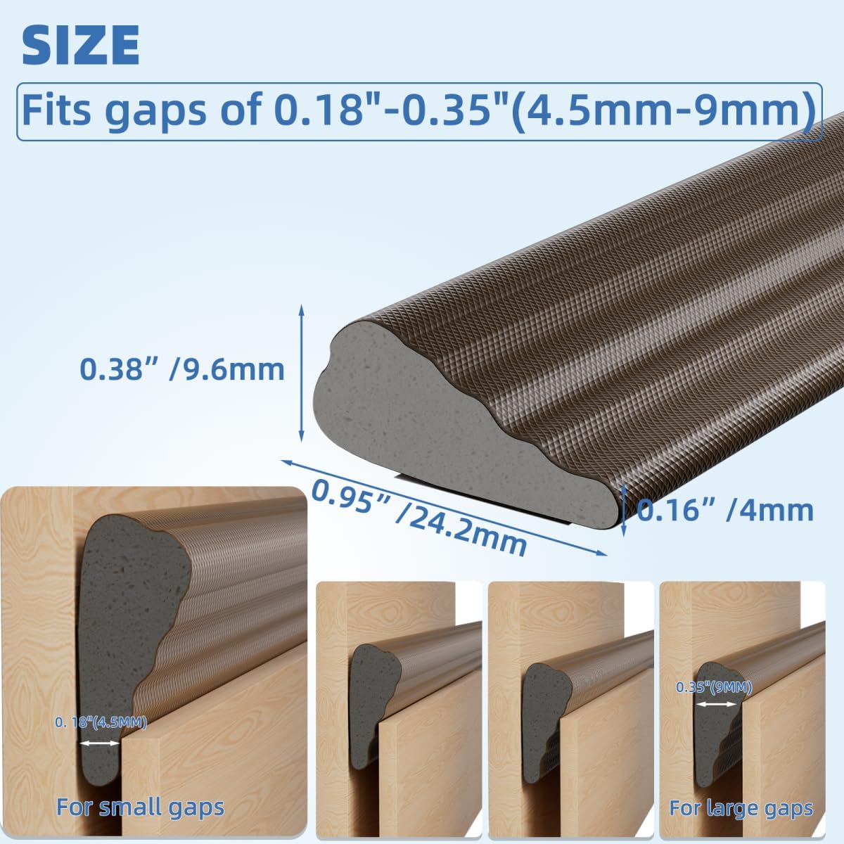 Wedge-Shape Window Weather Stripping Door Frame Seal Strip 2Pcs×196" Brown,Upgrade Black Foam,Soundproofing,Draft Stopper,Winter Insulation,Noise Blocker, Gap Filler for Exterior Front Door Side