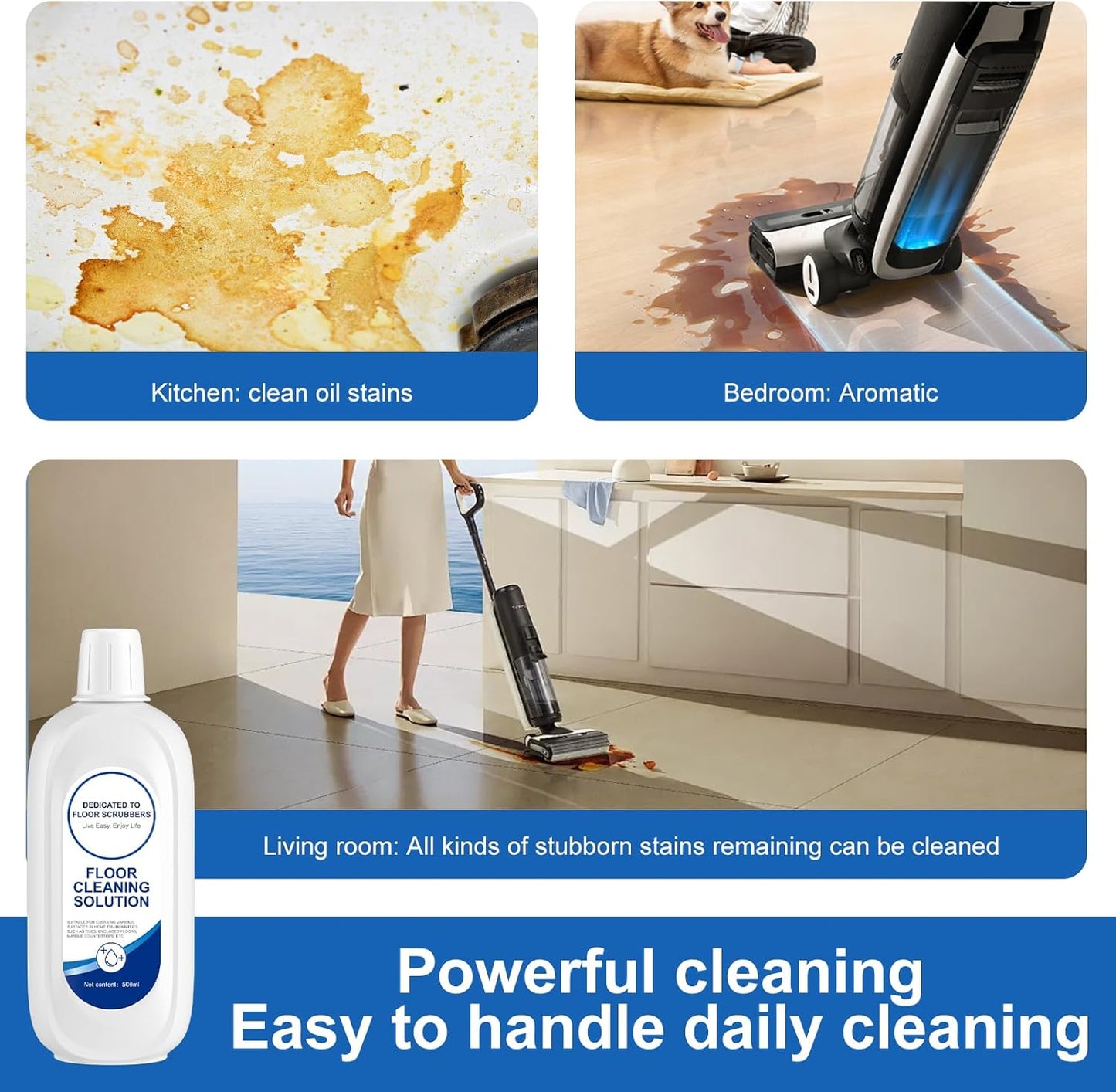 GCW Cleaning Solution Refill 500ML Blue Bottle Original Flavor Floor Cleaner Solution Compatible With Tineco iFLOOR, 3, S3, S5, S5 COMBO, S5 Pro 2, S6, S7 PRO, S7 COMBO Wet Dry Vacuum (1 bottle)