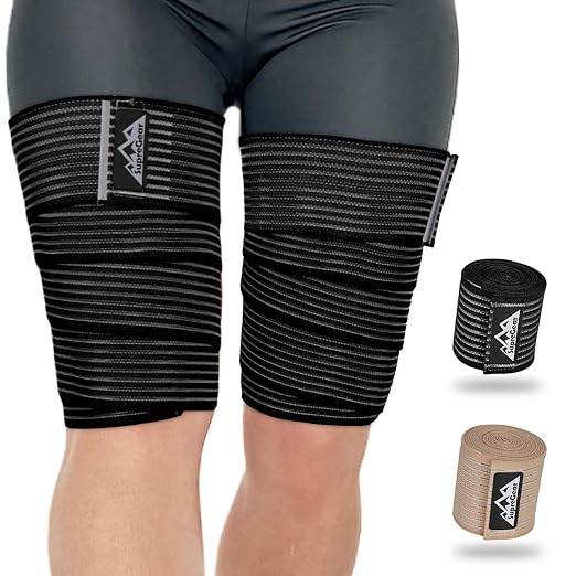 supregear 2 Pcs Hamstring and Thigh Compression Wraps, Adjustable Thigh Brace for Muscle Sprain, Quadricep Support Sleeve for Men and Women, Elastic Bandages for Knee Calf Arm Leg, 200 cm/79 in, Black