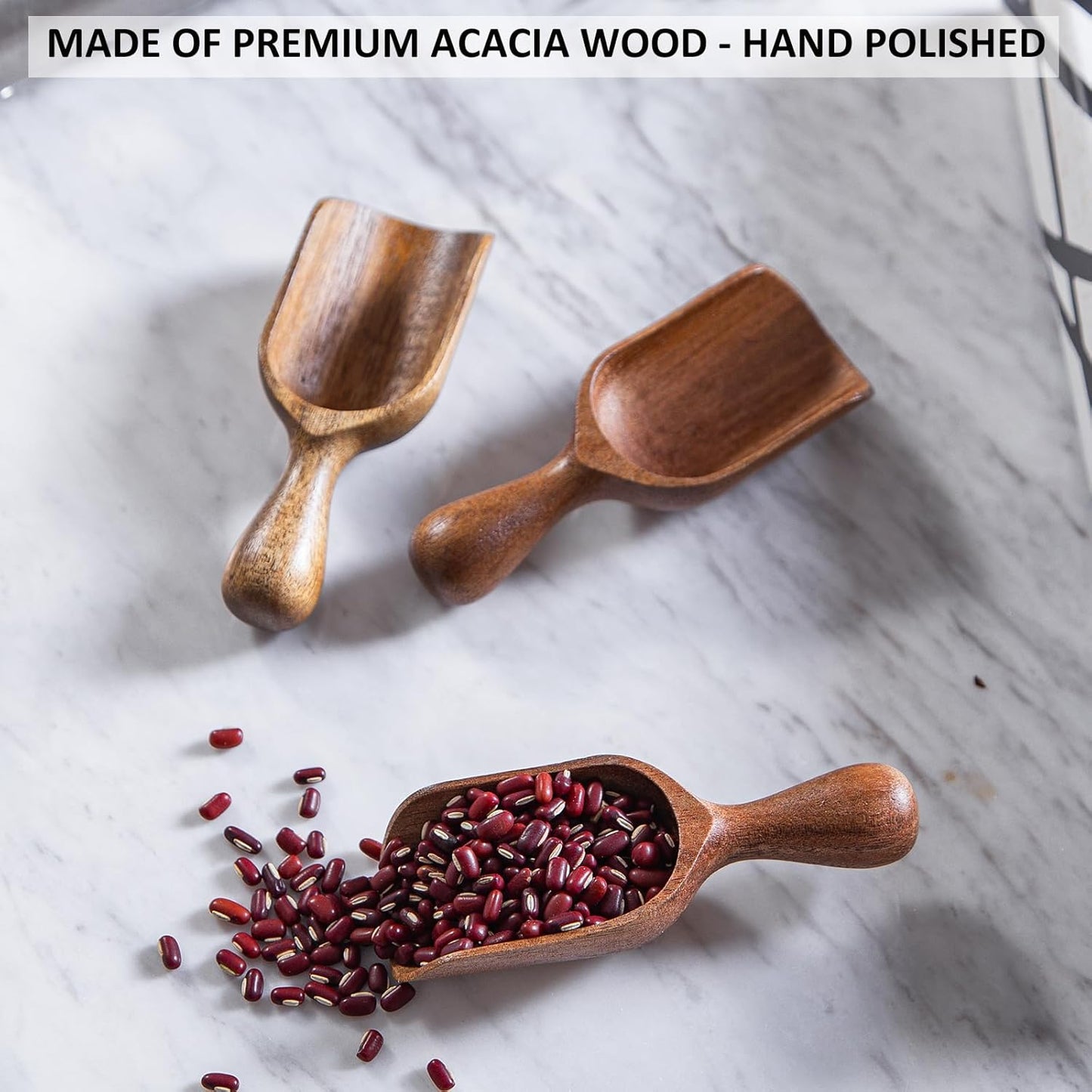 Wooden Scoops for Canisters 3PCS Small Wooden Scoop Acacia Wood Scoops for Jars Mini Coffee Scoops for Canisters for Ground Coffee Scoop for Seasoning Bath Salt Laundry Shovel-Multipurpose