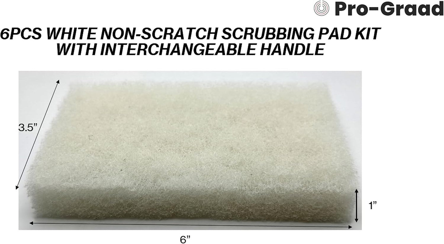 Handled Bath Scrubber 6 Piece Heavy Duty Cleaning Scrub Sponge Brush Bathroom Scouring Pads White Non-Scratch Remove Soap Scum Cleaning Shower Tile Bathtub Sink Pools Hot Tubs Waterline Steps Corners
