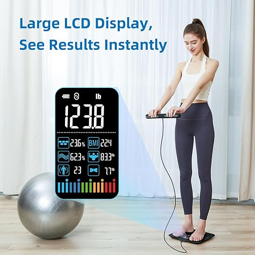 Lepulse Body Composition Scale, 8 Electrode Bathroom Smart Scale with BMI, Body Fat, Muscle Mass, Scale for Body Weight and Fat with 20 Body Fat Scale, Large Color Display and Report (Black)