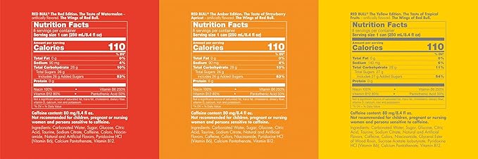 Red Bull Energy Drink Variety Pack, Red, Yellow & Amber, with 80mg Caffeine plus Taurine & B Vitamins, 8.4 Fl Oz, Pack of 24 Cans
