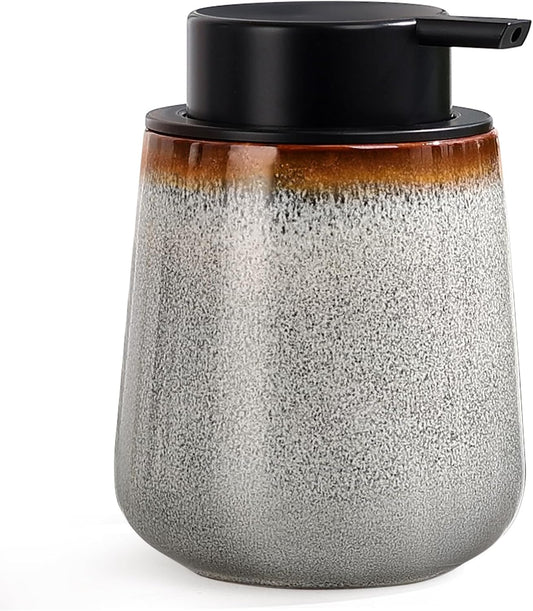 INGOFIN Ceramic Lotion Dispenser - 12 oz Refillable Hand Soap Dispenser Bathroom, Modern Liquid Dispenser with Pump, Dish Soap Dispenser for Kitchen, Kiln-Glazed