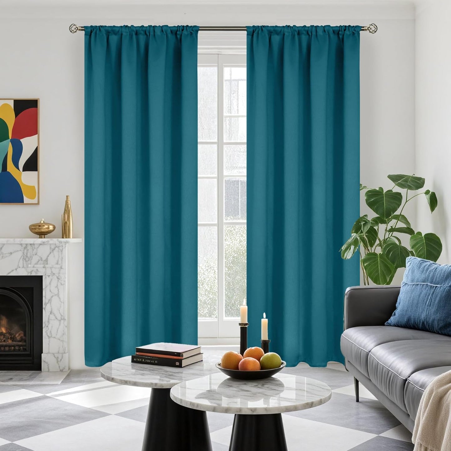 BGment Peacock Blue Blackout Curtains 84 Inch Length for Living Room - Thermal Insulated Drapes with Rod Pocket Darkening Privacy for Bedroom Dining, 52 x 84 Inch, 2 Panels