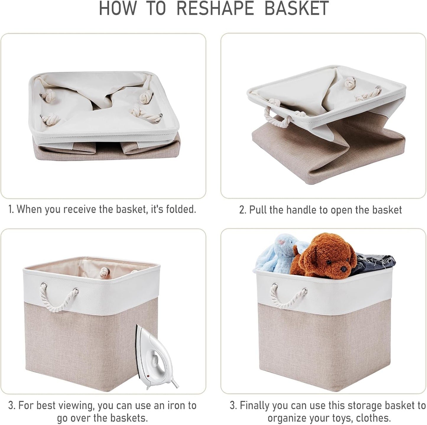 13 x 13 Inch Storage Cubes，6 Pack Cube Storage Bins for Shelves，Fabric Collapsible Storage Bins with Handles, Foldable Storage Basket for Organizing Clothes, Toys, Books (White&Beige)