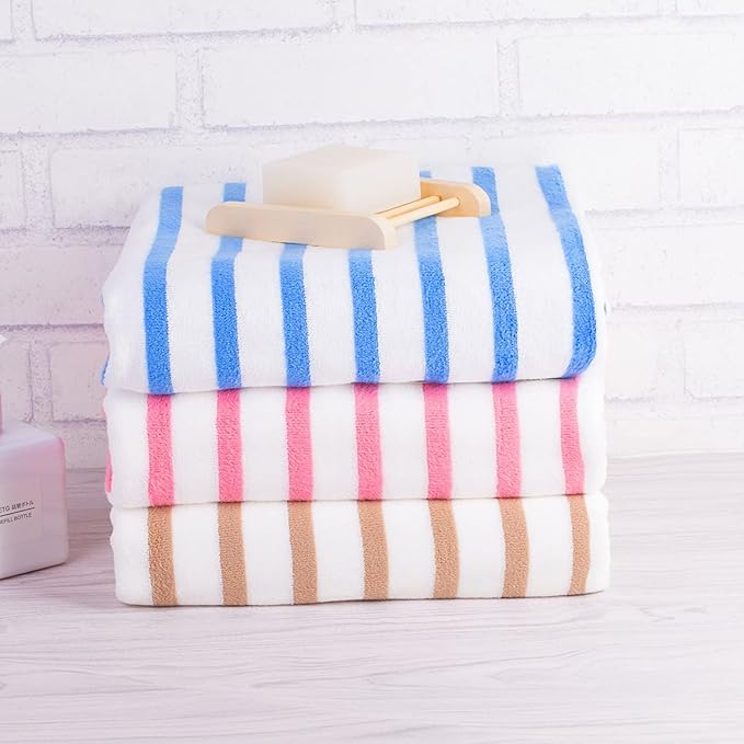 JML Microfiber Beach Towels, Bath Towel Set (4 Pack, 27" x 55") - Extra Large, Soft, Absorbent, Fast Drying, Multipurpose for Hair, Bathroom, Swimming, Fitness, Sport, Yoga -Stripe Pink