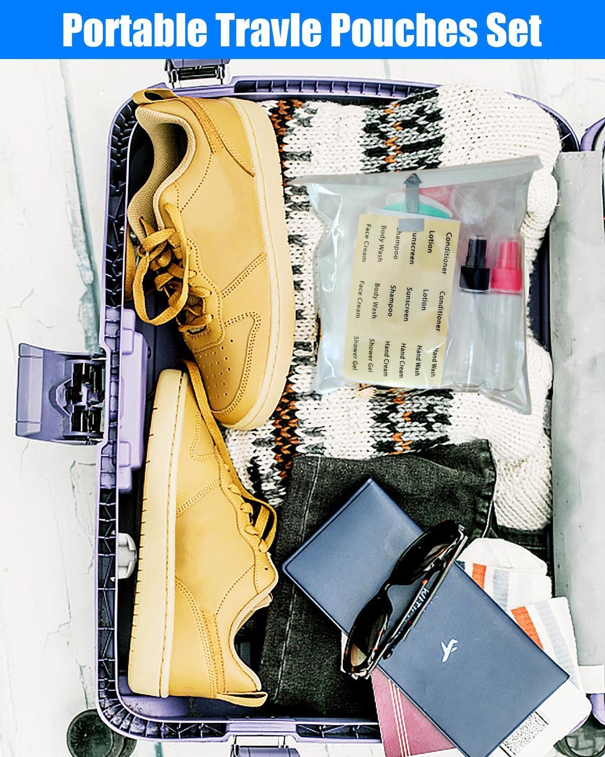 17 Pack Travel Pouches for Toiletries,TSA Approved,Travel Size Portable Containers,Stand Up Pouch,Refillable Travel Accessories for Shampoo Conditioner Lotion Soap Liquids (C-17pcs)