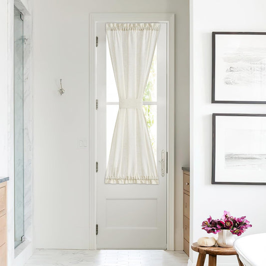 NICETOWN Linen Blend Small Window Curtains for Classroom Kitchen Cafe Basement Easy Installed Door Window Curtain for Privacy, Light Filtering Tie Up Shade, 1 Panel, W26 x L50 inches Long, Linen