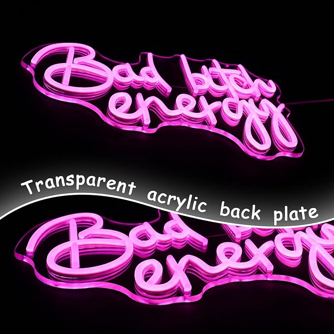 Bad Bitch Energy Neon Sign Pink Neon Light Letter LED Neon Signs for Wall Decor Lady Led Neon Lights for Bedroom Bar Dormitory Store Decortion
