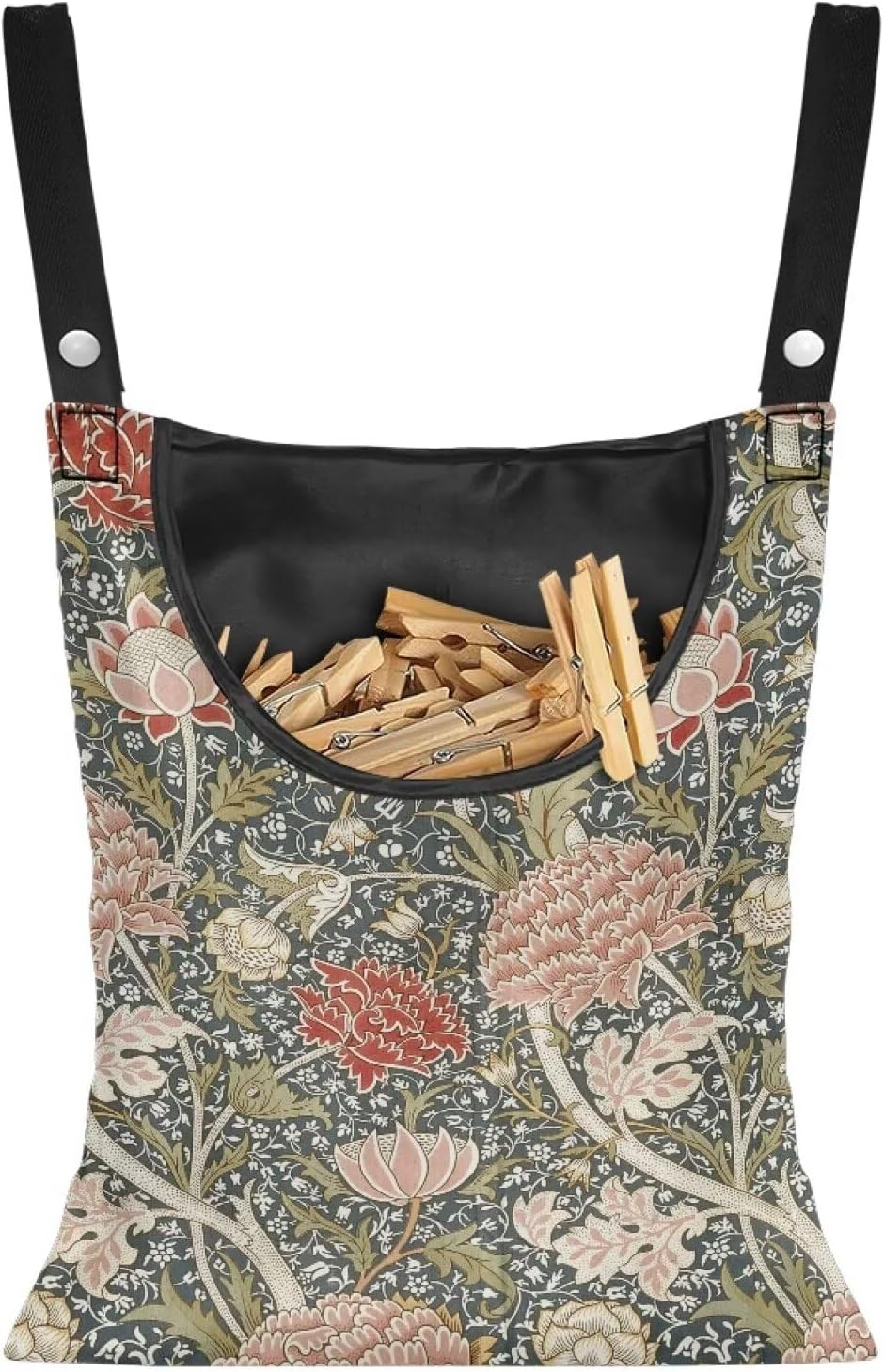 Home Clothespin Organizer 14.5"x12" - Spacious Interior with Wide Mouth Opening - Durable Hanging Storage Solution for Busy Households & Laundry Facilities Hydrangea Tree Branch Print