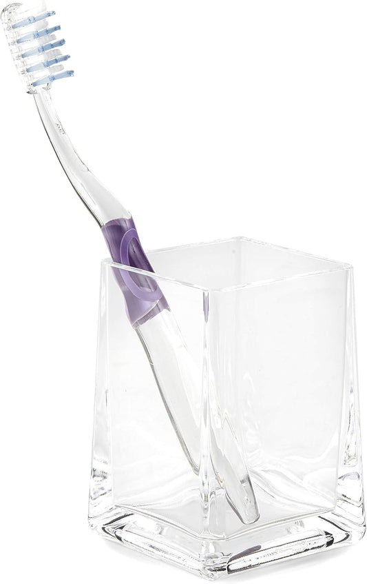 Huang Acrylic Clear Square Tapered Bathroom Toothbrush Holder/Tumbler | Easy to Clean Durable Acrylic | Single Piece Set