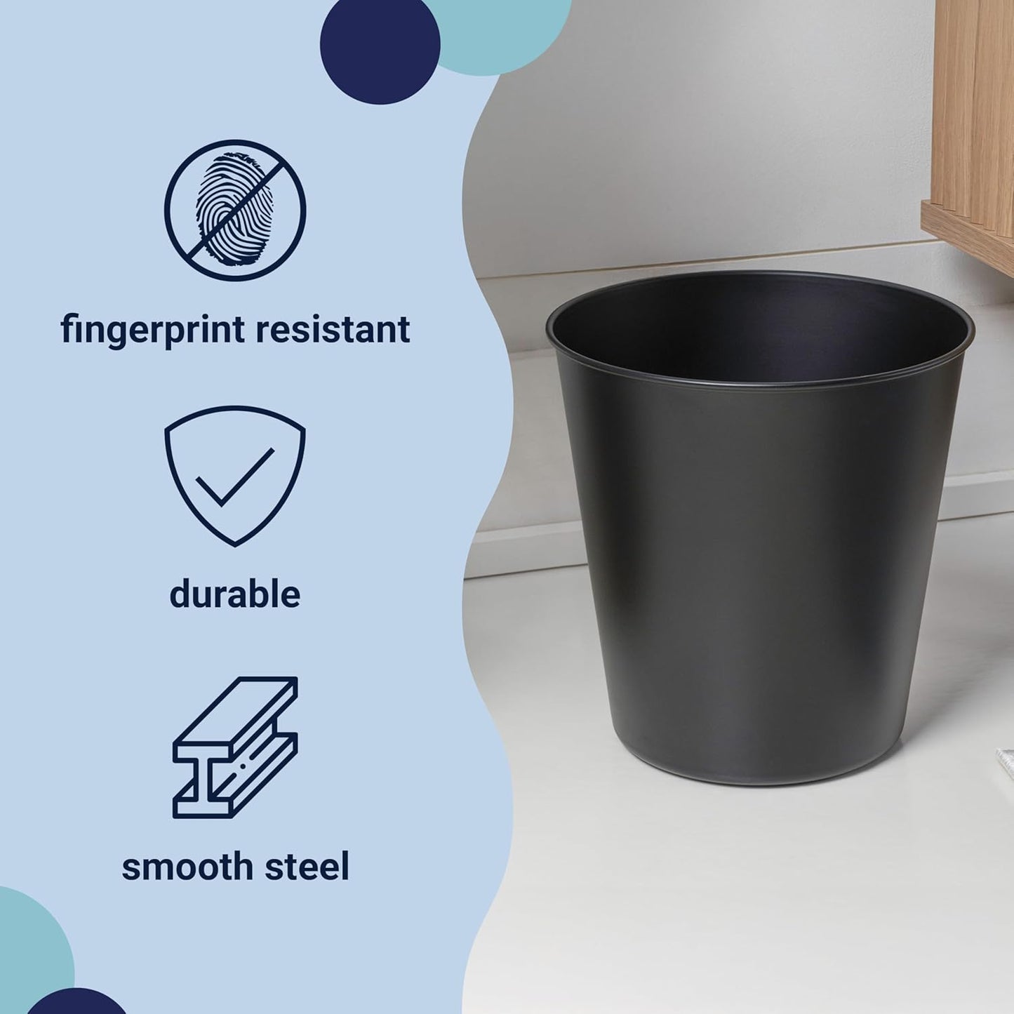 happimess HPM1113A Nolan Modern Classic Smooth Steel 2-Gallon Wastebasket for Home, Bathroom, Living Room, Office, Bedroom, Kitchen, Matte Black