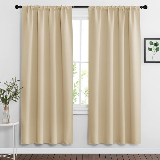 RYB HOME Blackout Curtains for Living Room, Large Window Shades for Bay Window Dining Parlor Bedroom Patio Door, Wide 62 x Long 72 inches, Biscotti Beige, 2 Panels