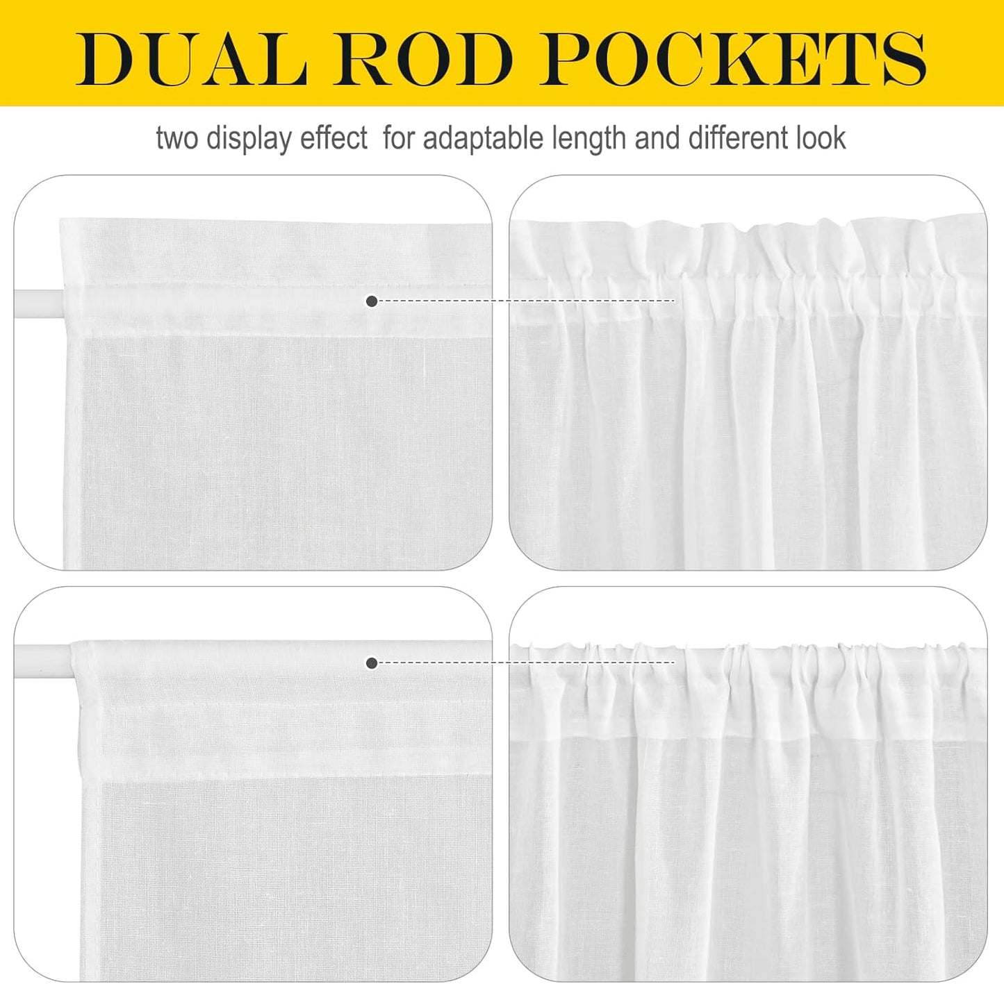 NICETOWN Faux Linen French Door Curtain 72 Inch Length Farmhouse Window Curtains Country Rustic Door Curtain Panel with Tieback, Rod Pocket Light Filtering Shade, 1 PC, White, 52" Width