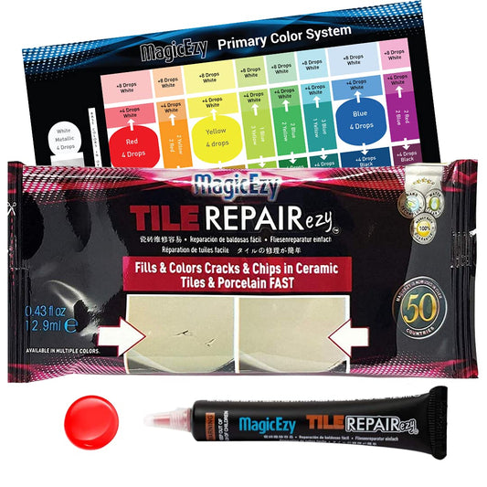 MagicEzy Tile Repair Kit: Porcelain Repair Kit - Ceramic Tile Repair Kit - Mix and Match Colors - Acrylic, Stone, Fiberglass - Wall Touch Up (Red)