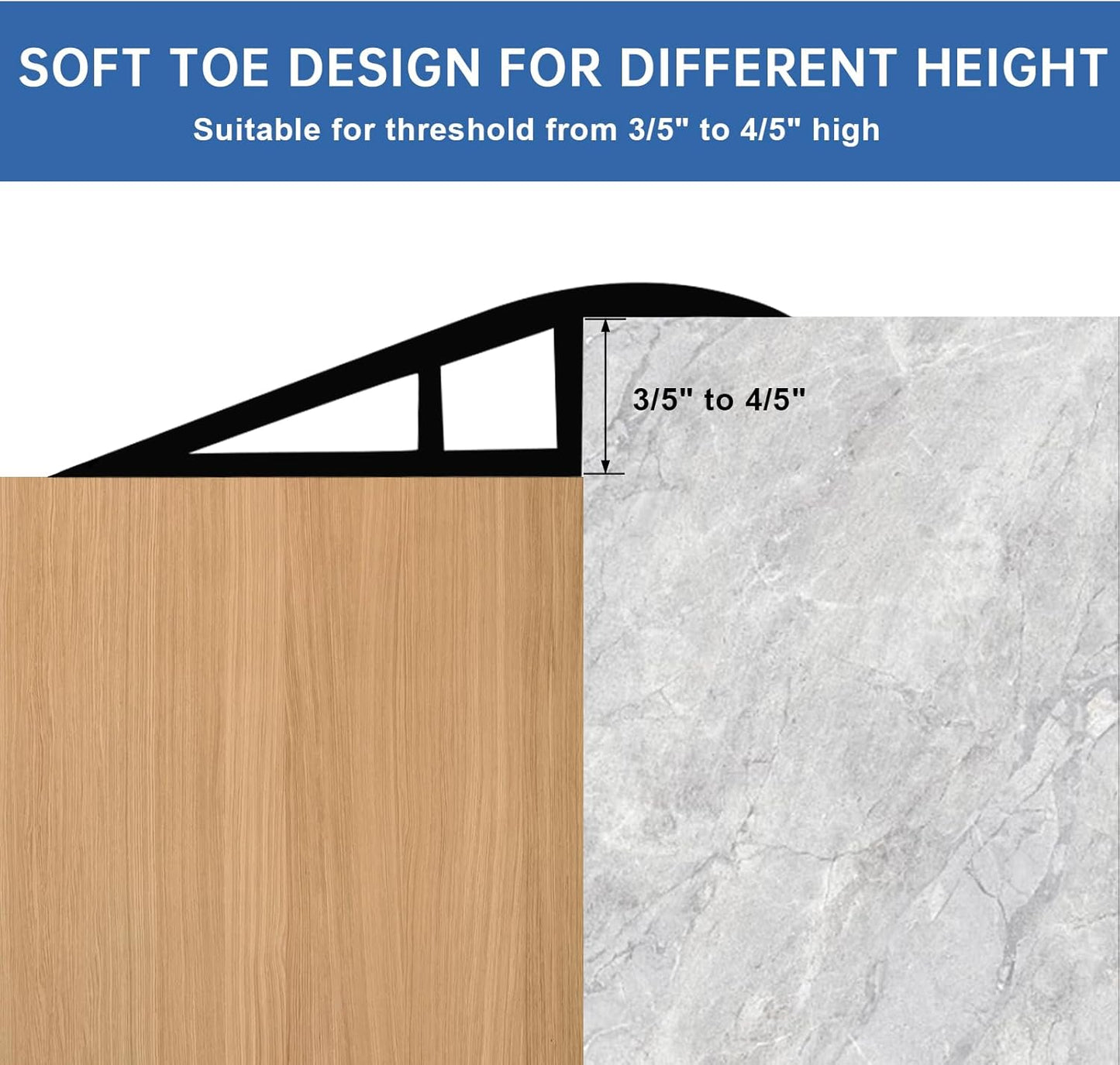 Vinyl Door Threshold Flooring Transition Strip Self Adhesive Carpet Edging Strip for Laminate Doorway Edge Threshold from 3/5" to 4/5" (Light Gray Wood Grain, 6.6 Ft)