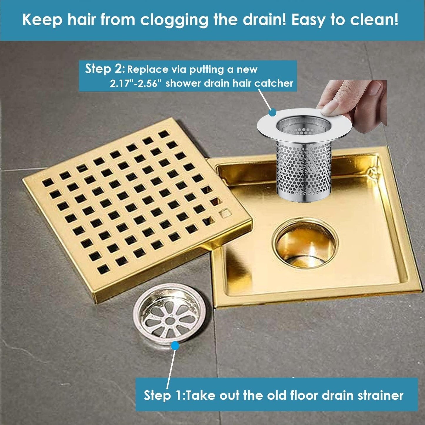 Hair Catcher Shower Drain, Bathtub Drain Cover, Deep Stainless Steel Sink Strainer for Bathroom Sink Bathtub Shower Floor Drain, Fit Hole Size from 1.25in to 2.17in(3-Pack)